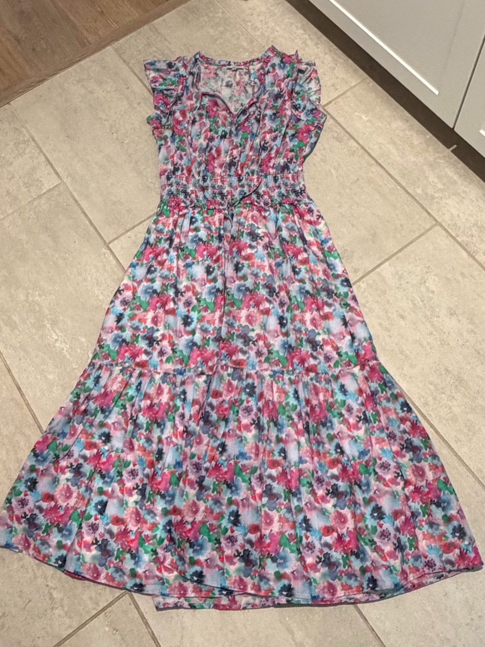 Rails Pink and Blue Floral Ruffle Dress